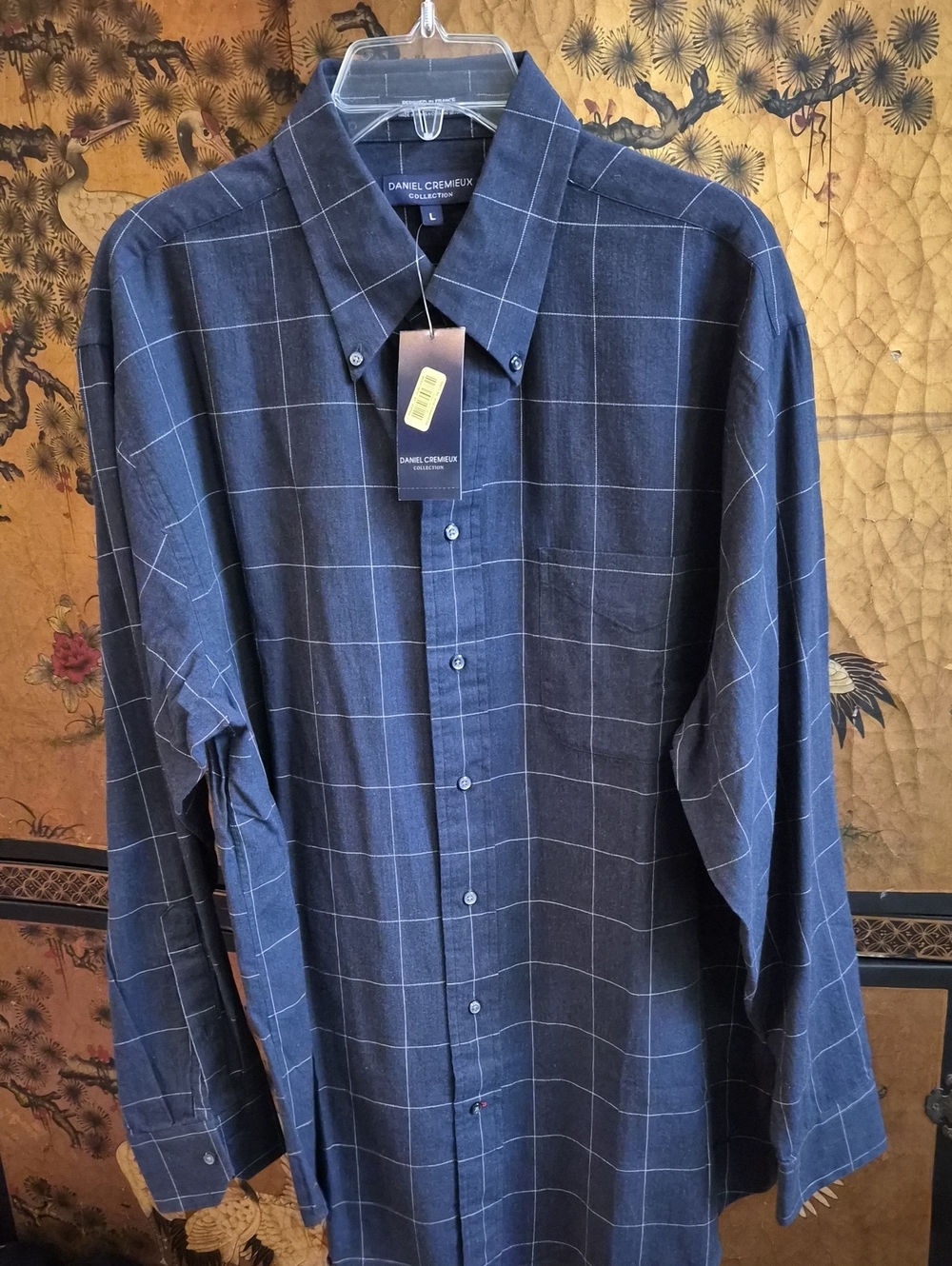 Daniel Cremieux Navy Blue Windowpane Button-Down Dress Shirt
